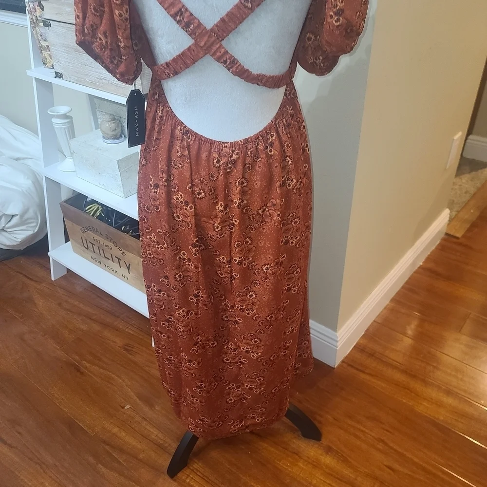 MAX and Ash Bohemian Boho maxi dress. backless criss cross Fall Thanksgiving - Picture 3 of 6